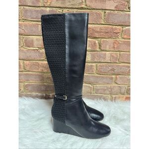 Cole Haan Women’s Black Leather Lauralyn Stretch Wedge Tall Boot Sz 9 NEW